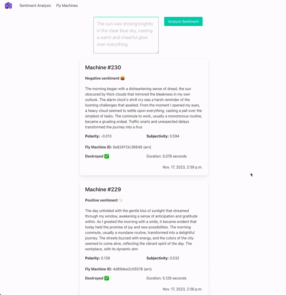Fly Machines Django: Sentiment Analysis