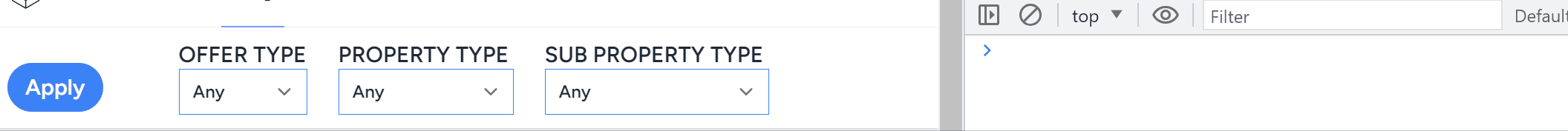 Selecting different options in "Sub Property Type" drop-down and clicking on the Apply button logs the selected values' id in the browser console.
