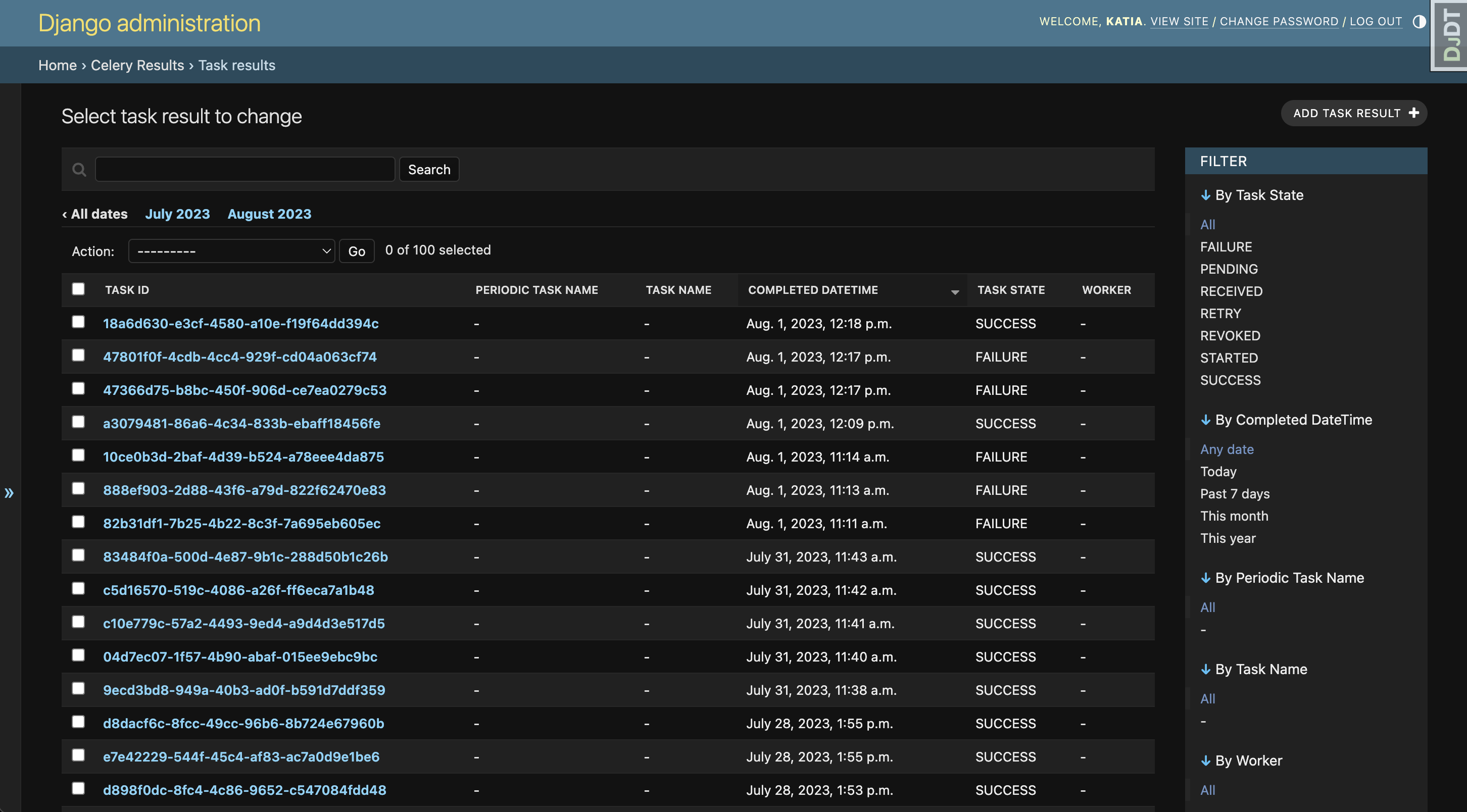 Celery results in the Django Admin