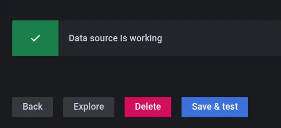 Configured Tempo data source displaying success message