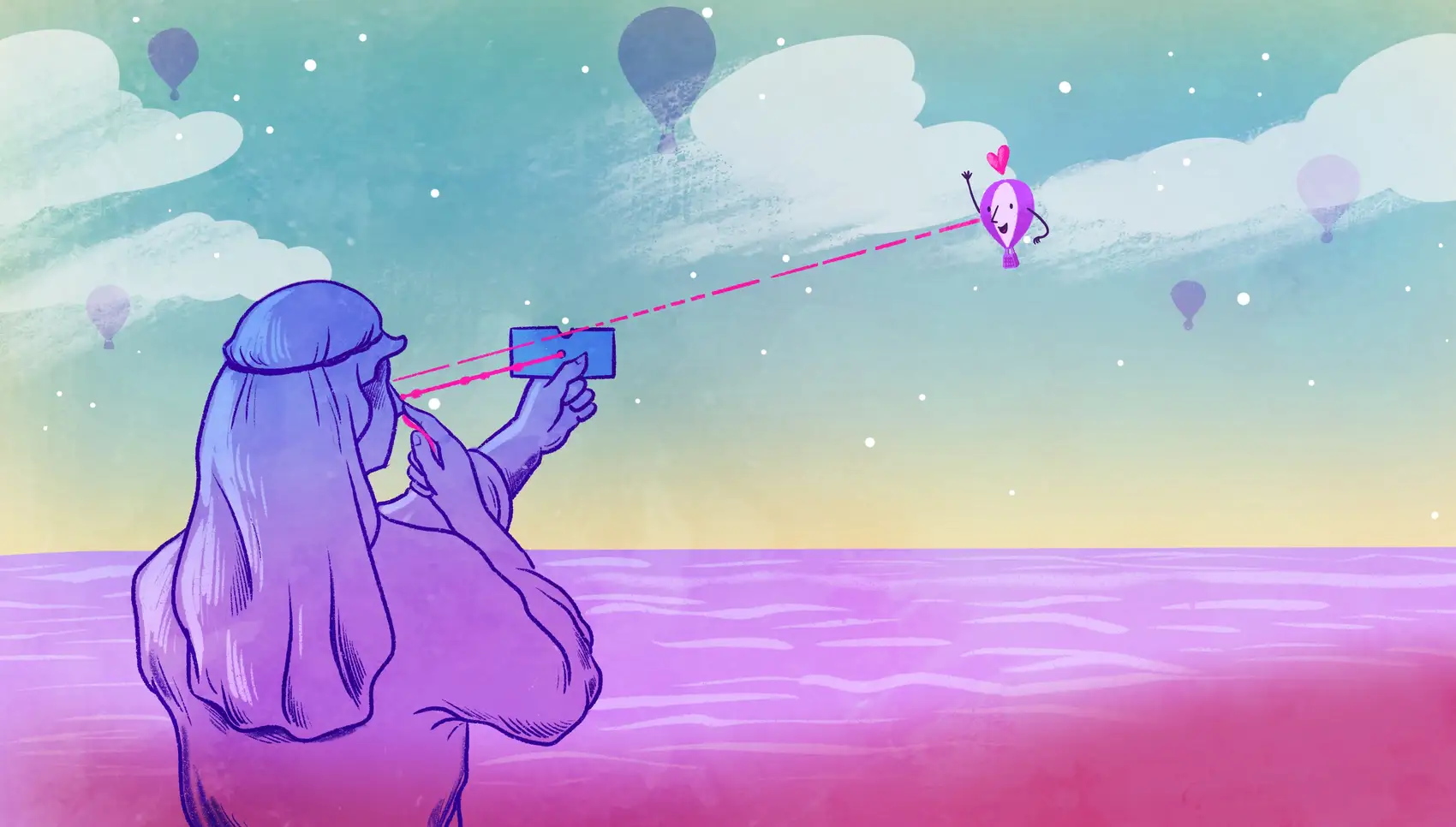 Kamal is named after the ancient Arab navigational tool used by sailors to keep course by determining their latitude via the Pole Star. This picture shows a sailor using Kamal to spot Frankie the Fly baloon.